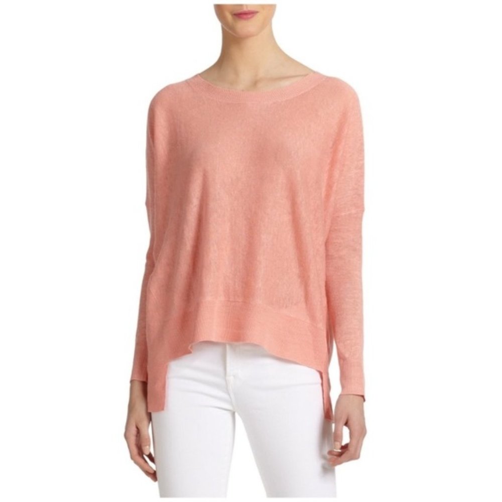 $168 Eileen Fisher Coral Linen Hi/Lo Knit Sweater M